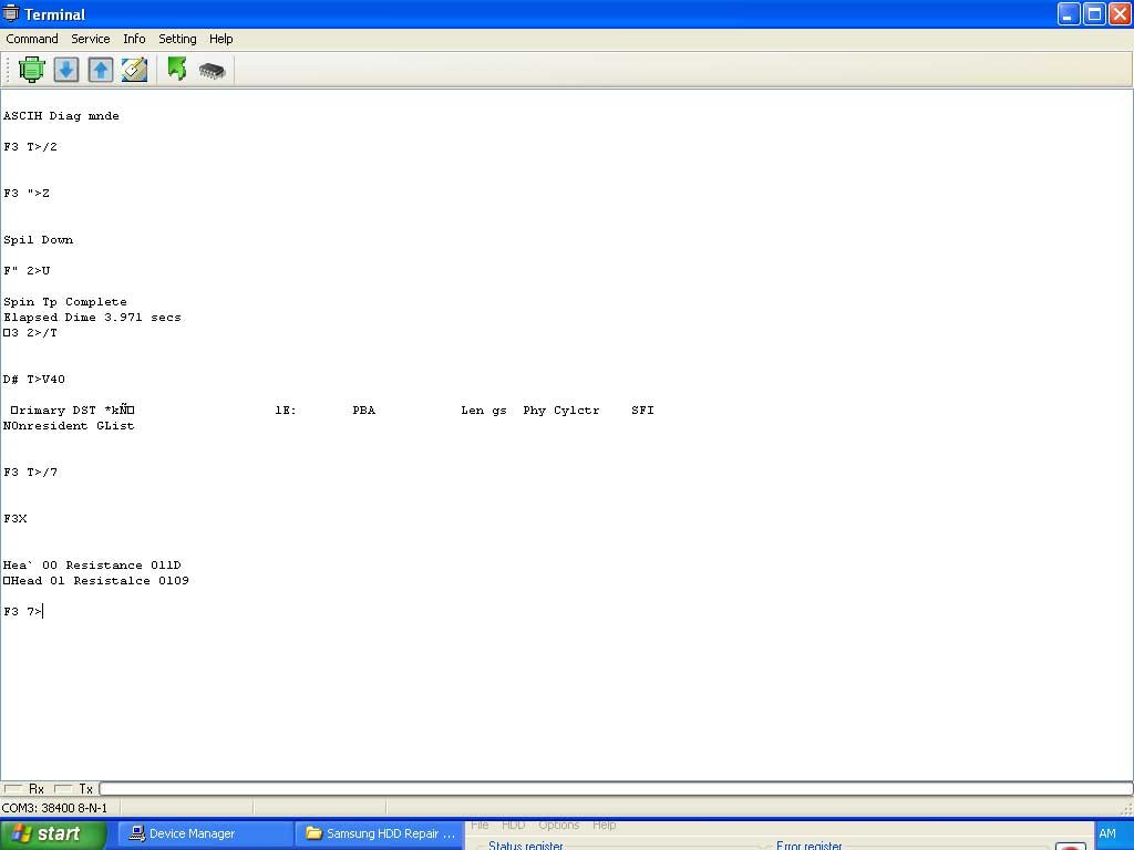 Terminal-Program Hyperterminal data recovery output